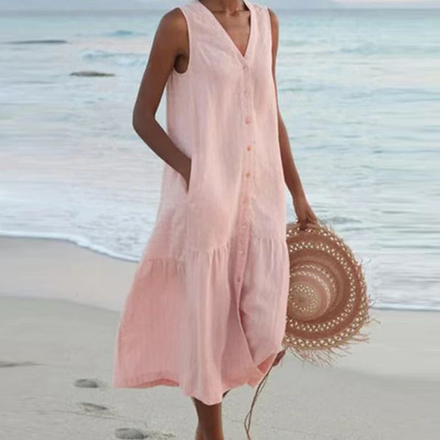 Merrin – Sleeveless Buttoned Midi Dress