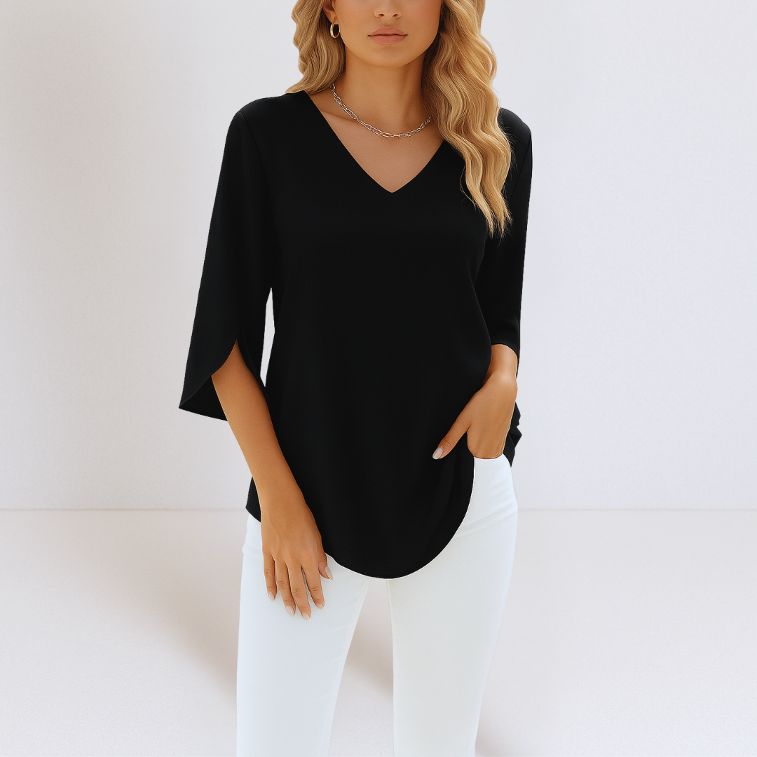 Grace | Elegant blouse with V-neckline and slit sleeves