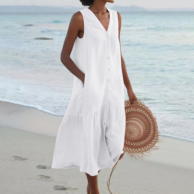 Merrin – Sleeveless Buttoned Midi Dress