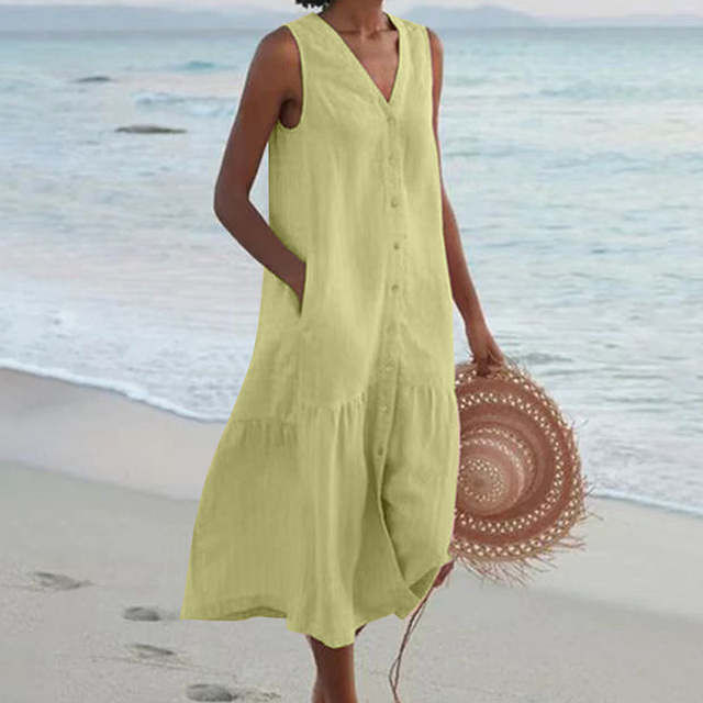 Merrin – Sleeveless Buttoned Midi Dress