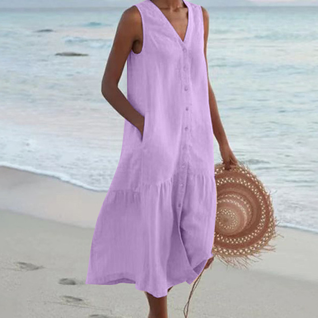 Merrin – Sleeveless Buttoned Midi Dress