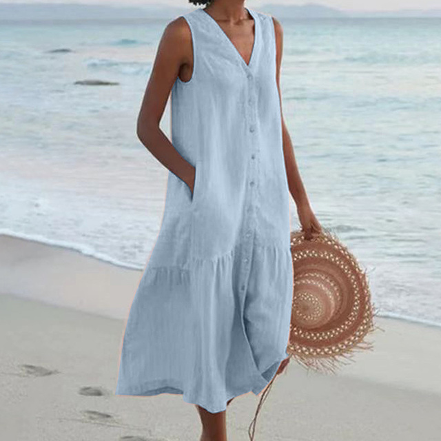 Merrin – Sleeveless Buttoned Midi Dress