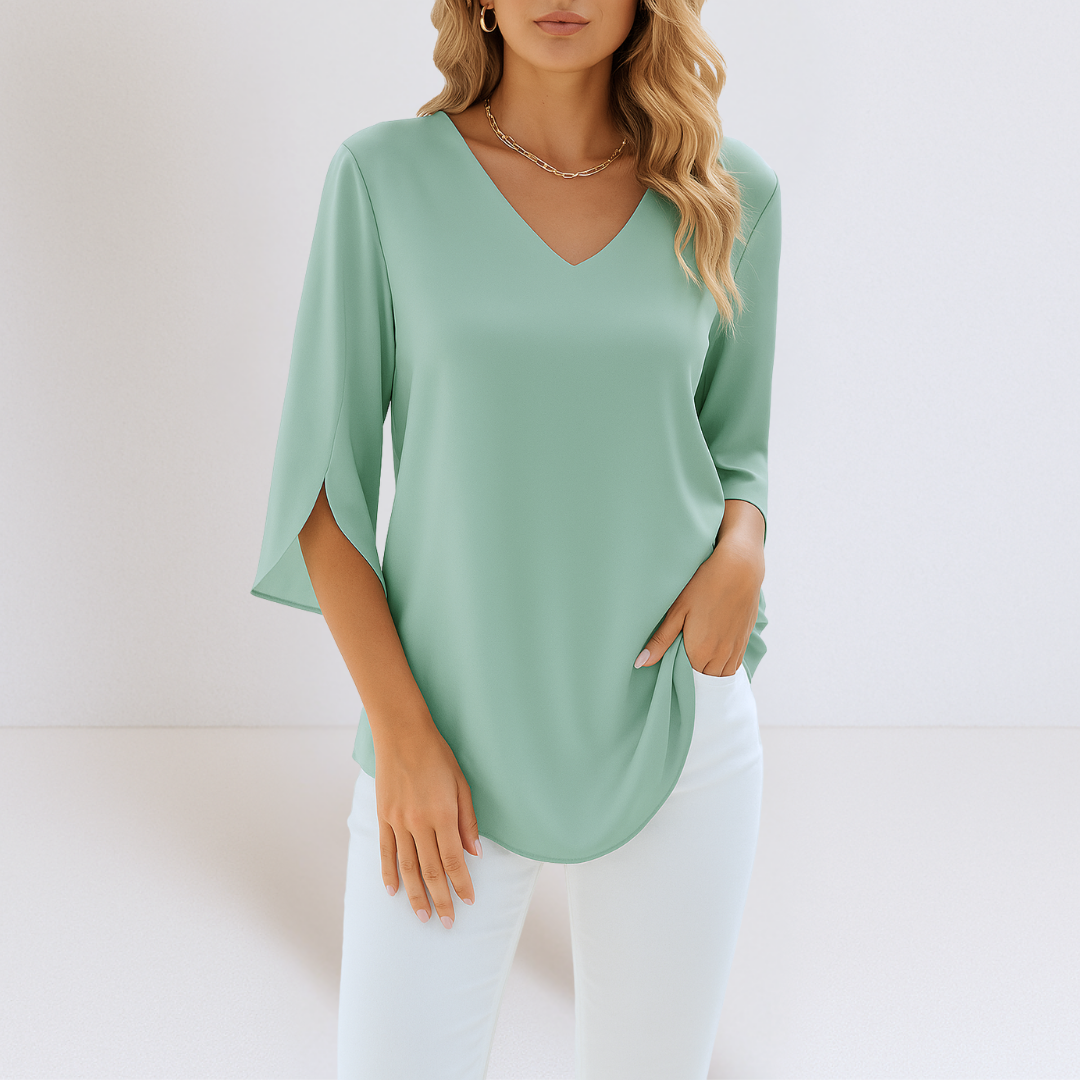 Grace | Elegant blouse with V-neckline and slit sleeves
