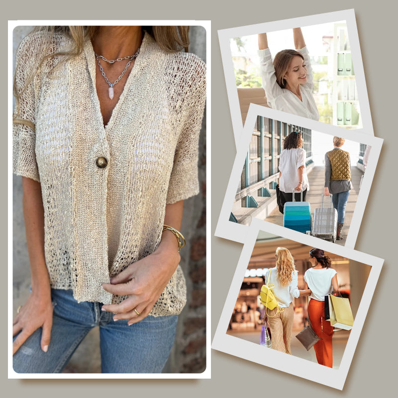 Isabella - Plain knitted top for women with a button