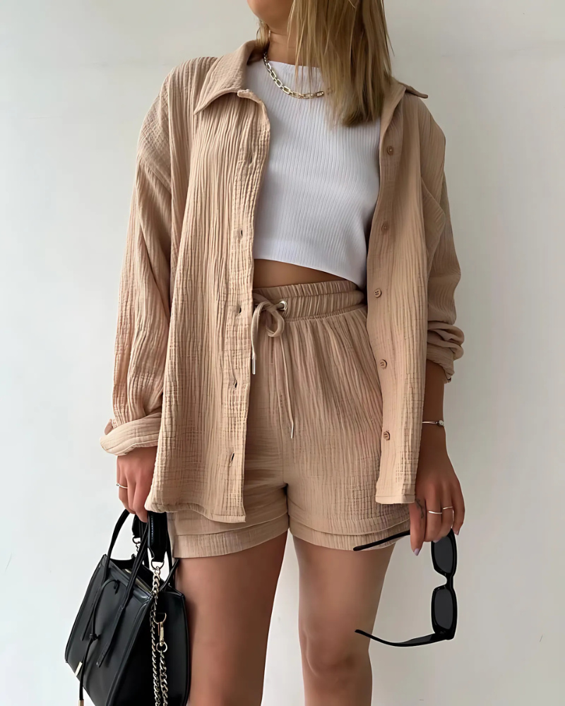 Isabella™ Cotton Button-Up Shorts Set
