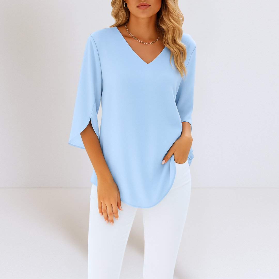 Grace | Elegant blouse with V-neckline and slit sleeves