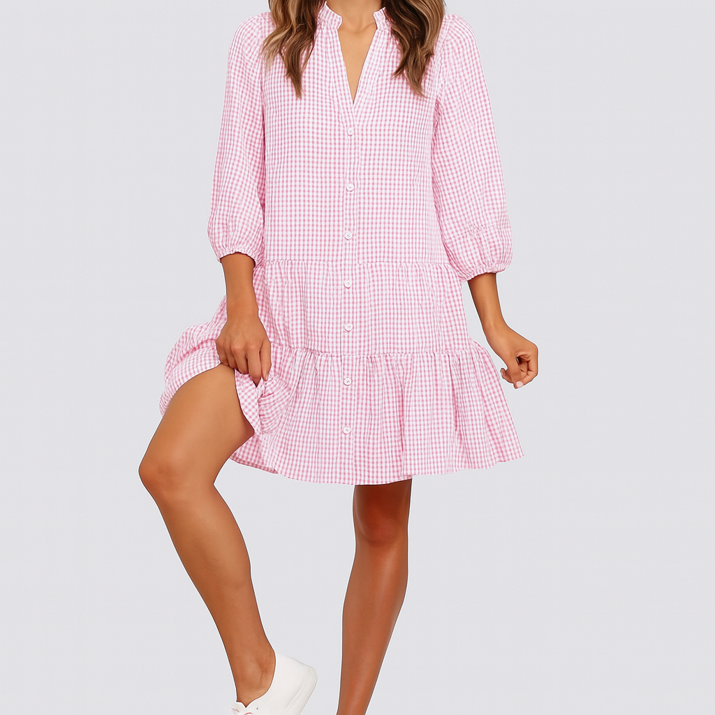 Isabella™ Gingham Button-Up Tiered Dress