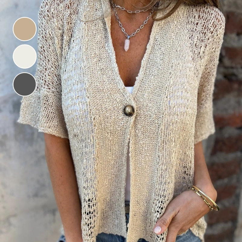 Isabella - Plain knitted top for women with a button